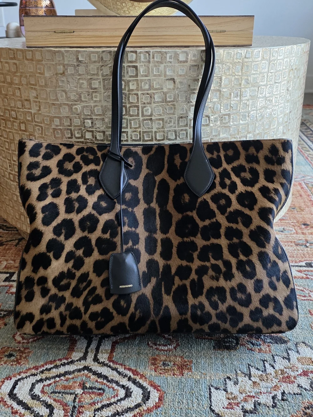 Salvatore Ferragamo Star Tote In Cheetah Print Pony Hair